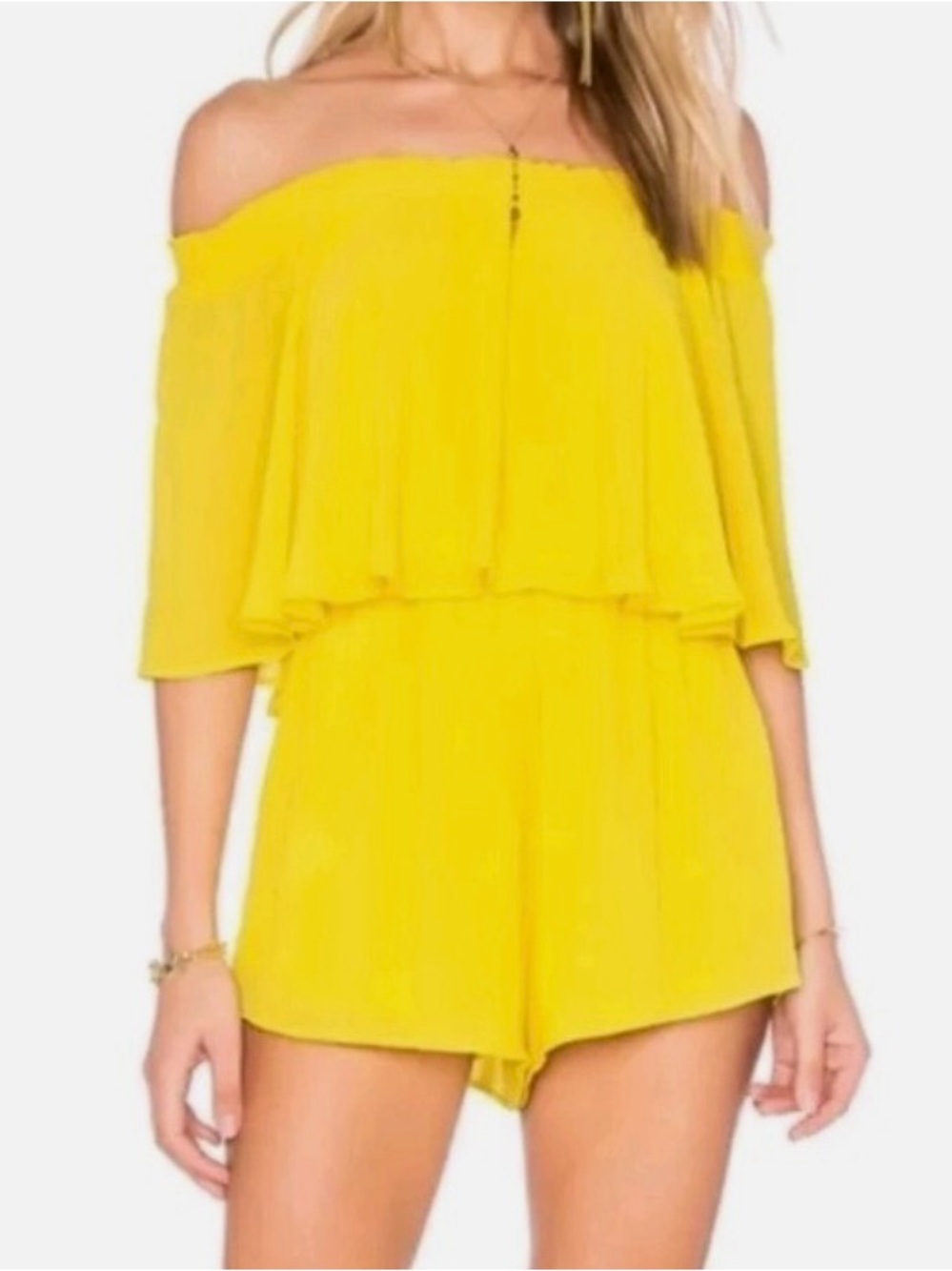 Show Me Your Mumu Bright Yellow Off-Shoulder Romper